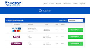 überblick zu den Zahlungsmethoden bei Quasar Gaming